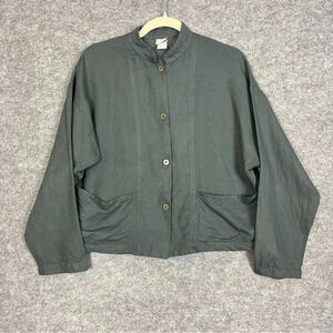 Eileen Fisher Linen‎ Blend Jacket Womens XS Gray Button Front Pockets